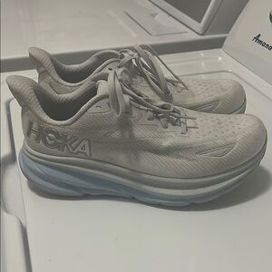 Hoka One One Gray Athletic Shoes with Breathable Fabric and Rocker Sole